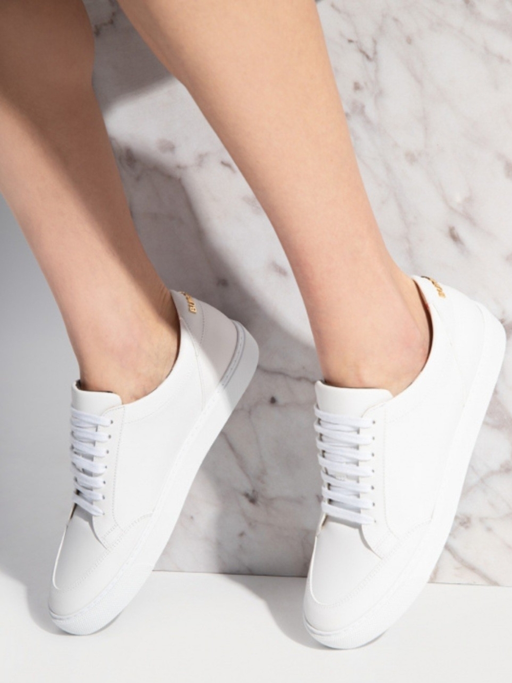 Burberry White Low-Top Leather Sneakers with Gold Logo